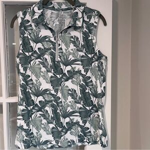 GG BLUE ELINA Sleeveless Tank POLO Sz M Green White Palm Tropical Print